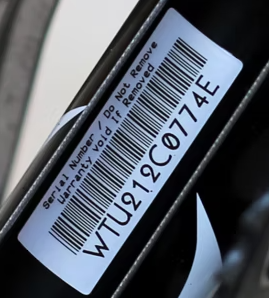 Manufacturer's frame number on the bike frame