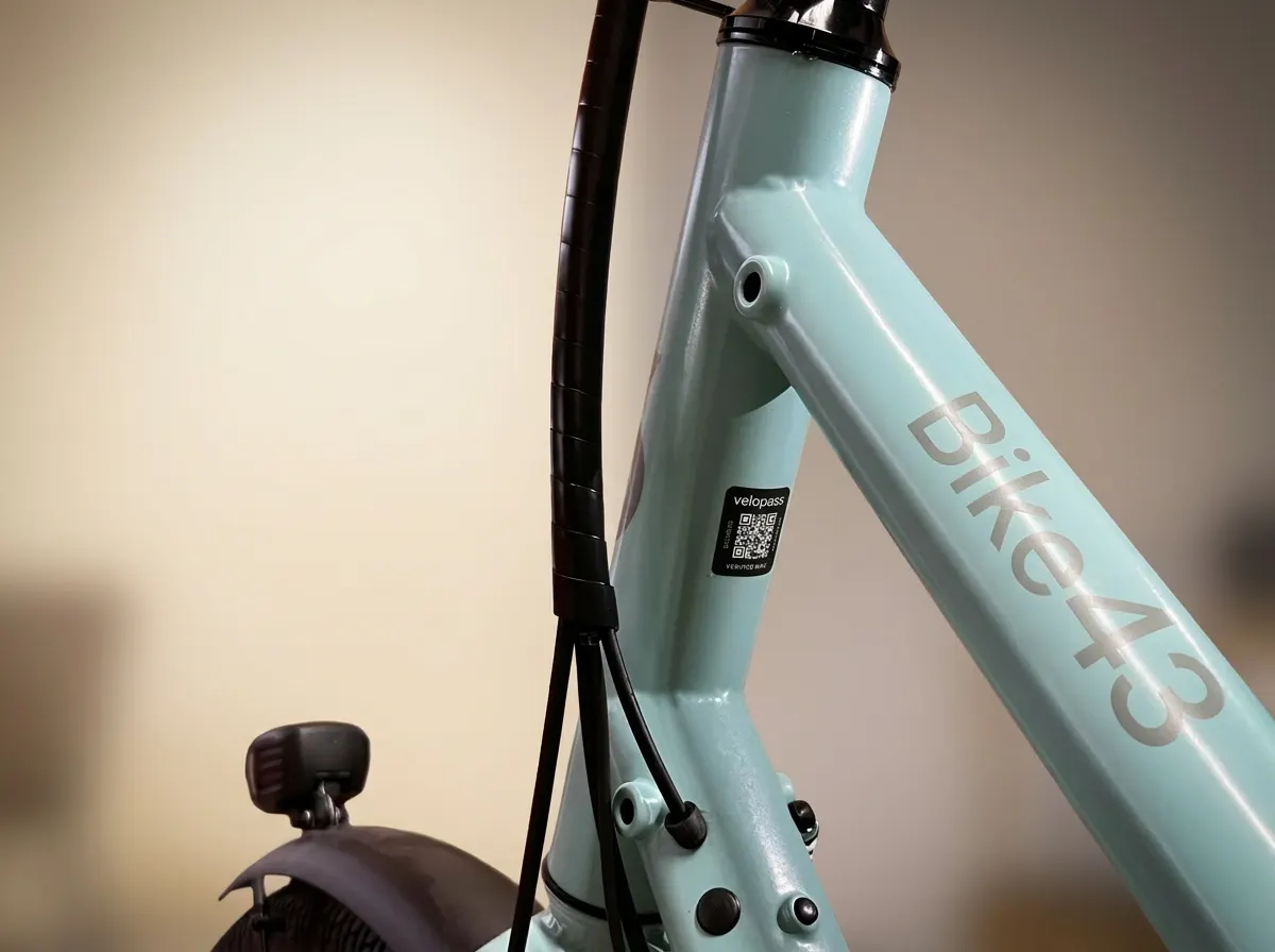 Bike43 cargo e-bike with Velopass Frame-ID on the frame
